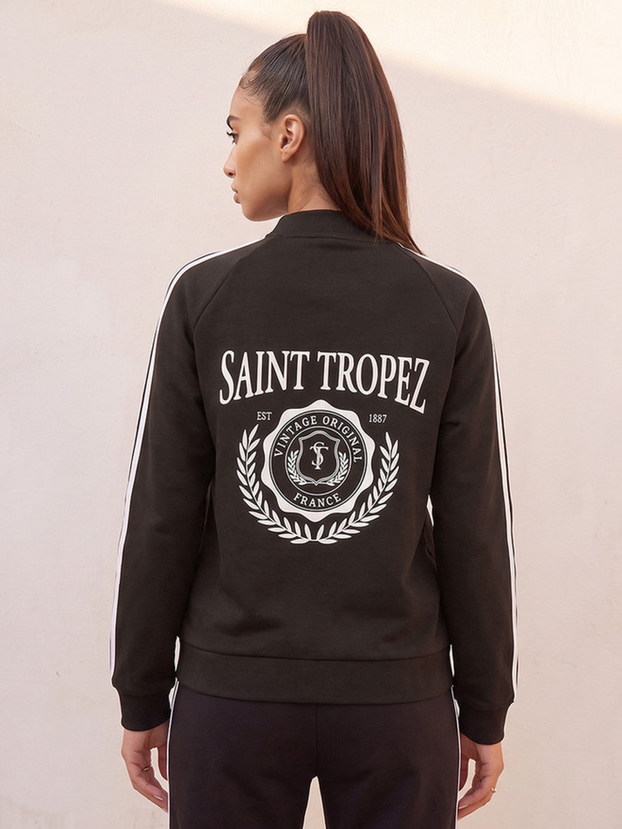 Striped Bomber Jacket with Zip Closure