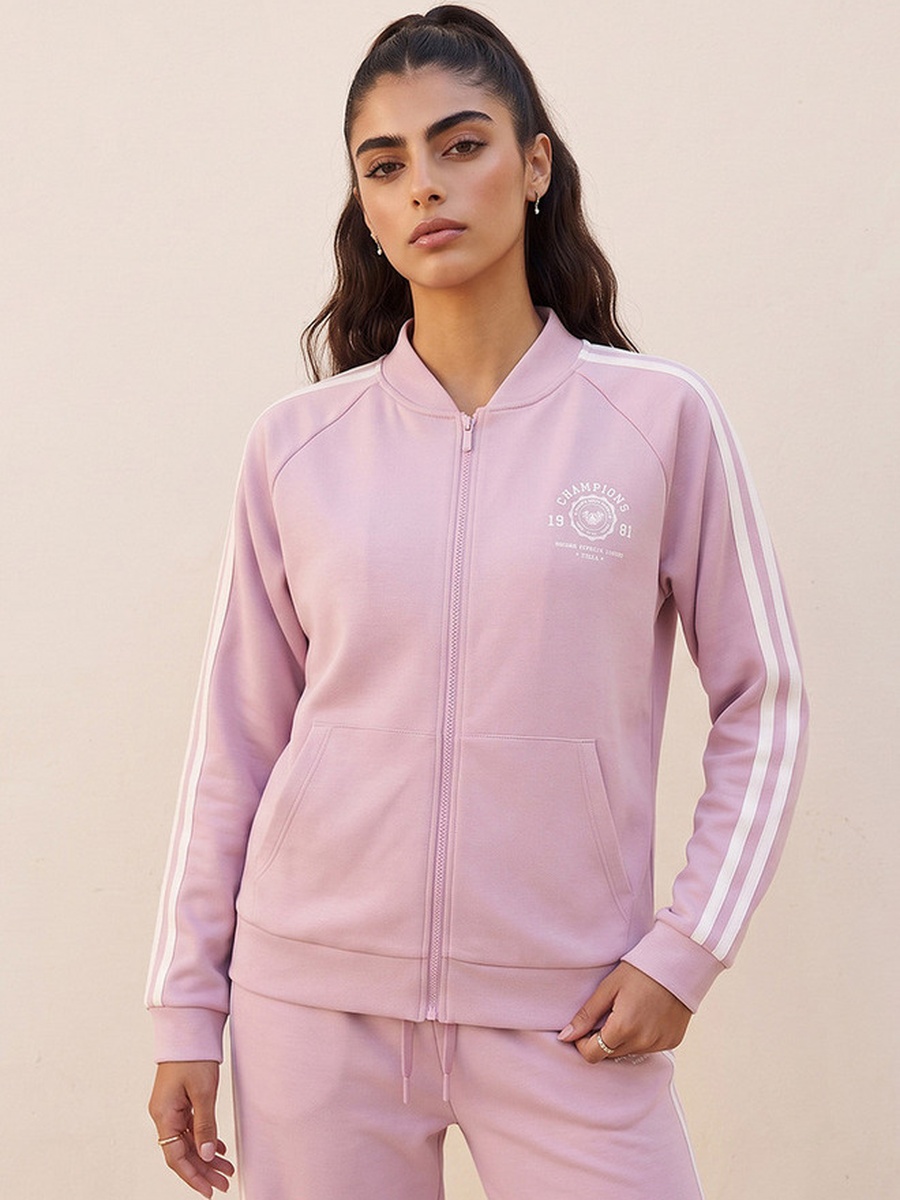 Striped Bomber Jacket with Zip Closure