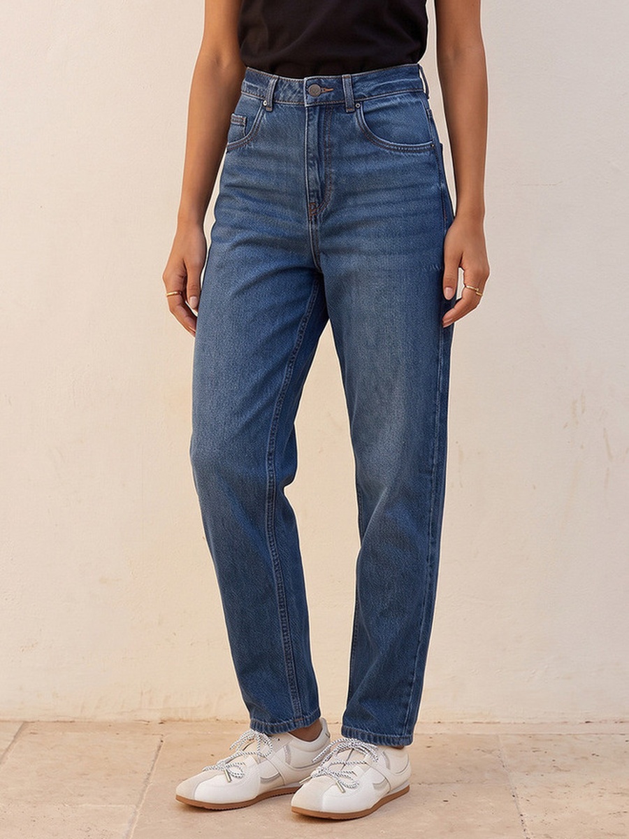 Mom Fit Cotton Jeans with Pockets