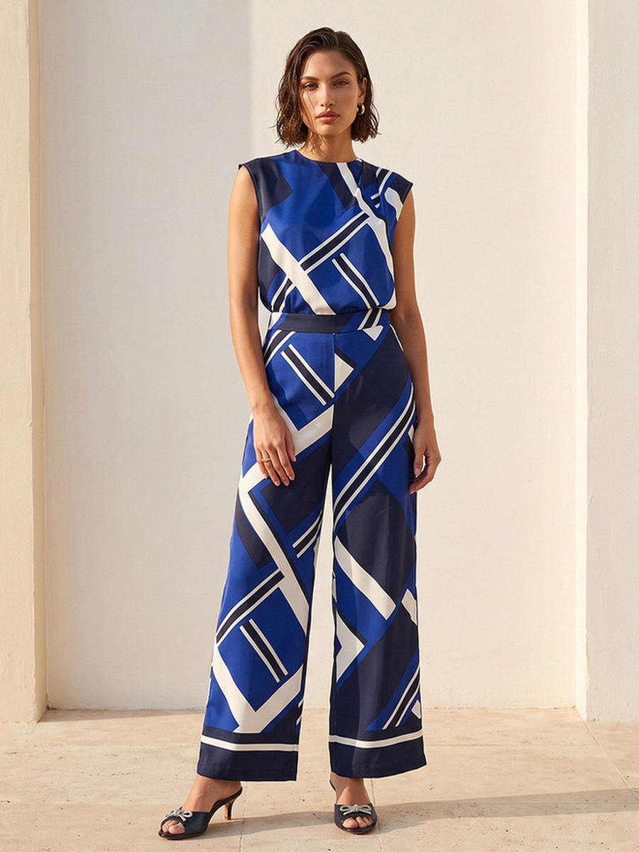Abstract Print Wide Leg Trousers