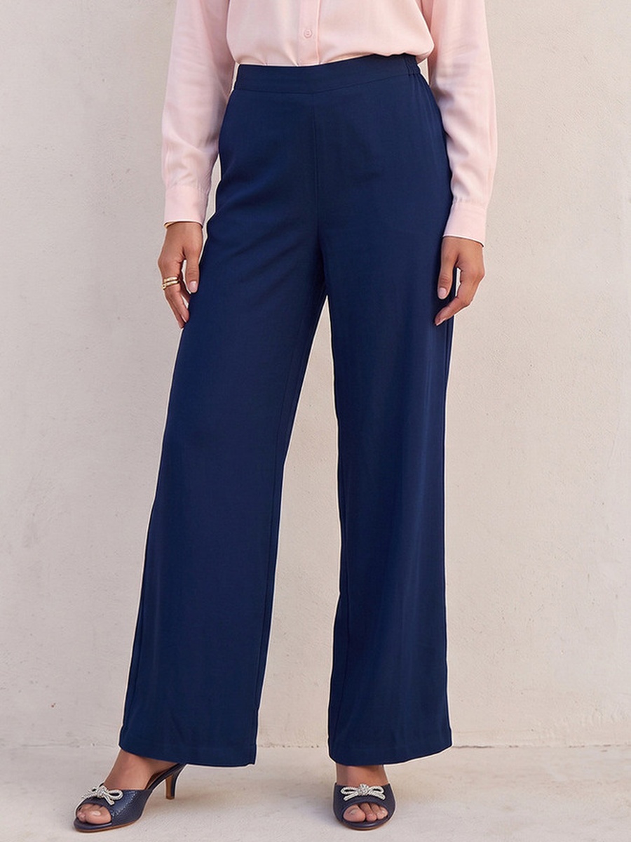 Relaxed Fit Palazzo Pants with Semi-Elastic Waistband