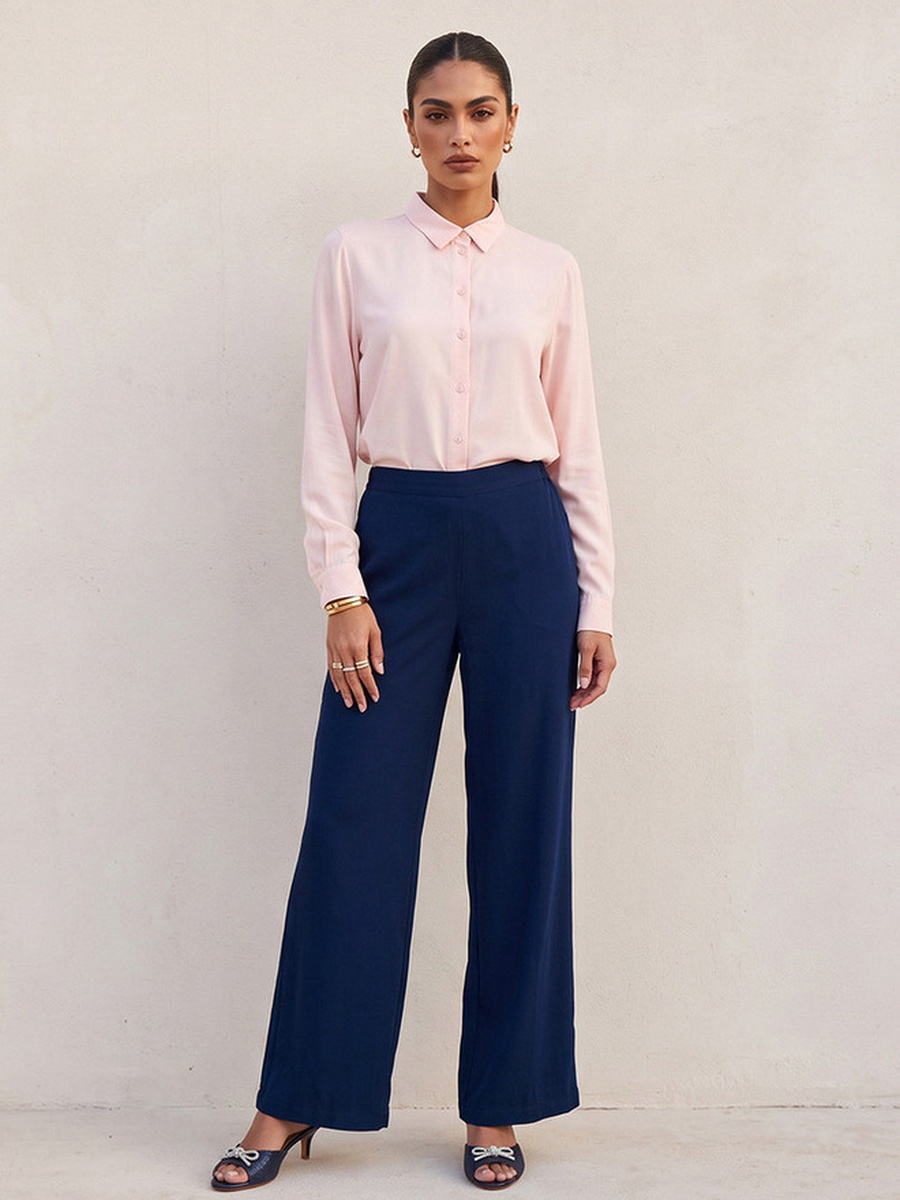 Relaxed Fit Palazzo Pants with Semi-Elastic Waistband