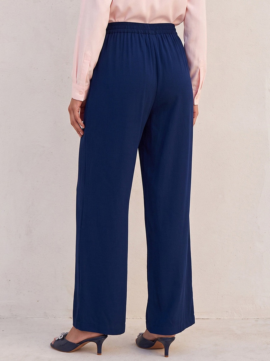 Relaxed Fit Palazzo Pants with Semi-Elastic Waistband