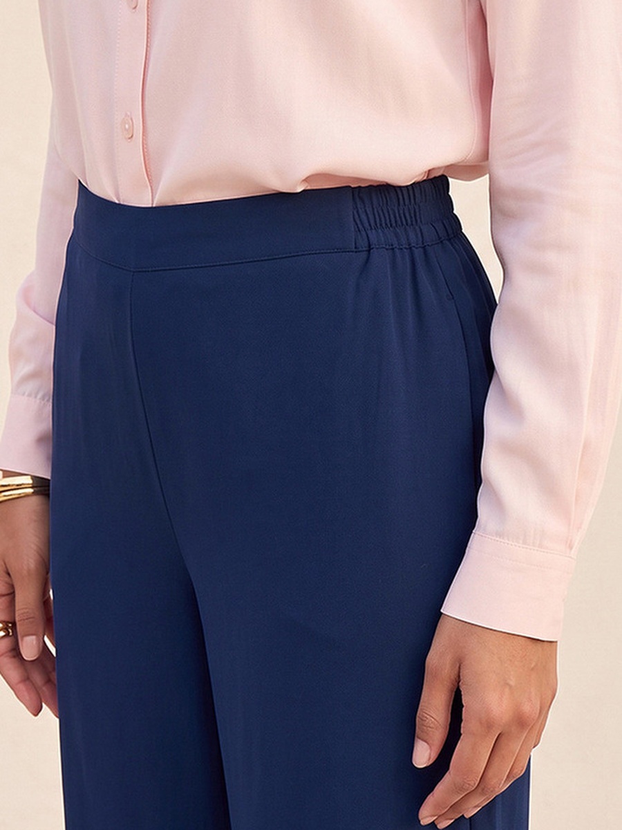 Relaxed Fit Palazzo Pants with Semi-Elastic Waistband