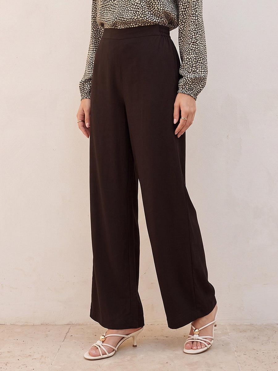 Relaxed Fit Palazzo Pants with Semi-Elastic Waistband