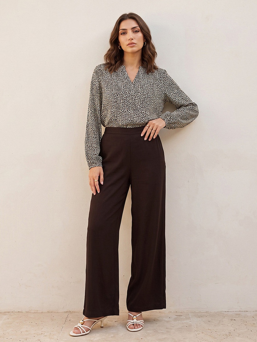 Relaxed Fit Palazzo Pants with Semi-Elastic Waistband