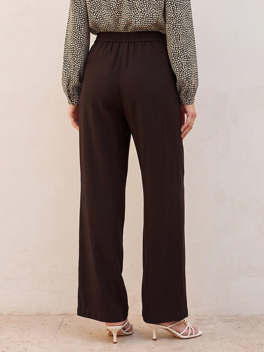 Relaxed Fit Palazzo Pants with Semi-Elastic Waistband