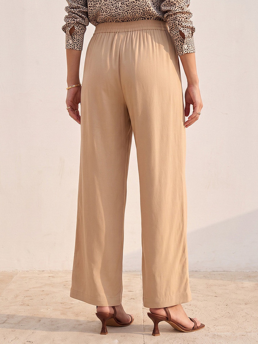 Relaxed Fit Palazzo Pants with Semi-Elastic Waistband