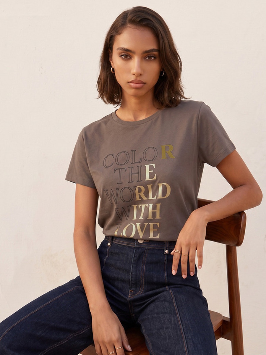 Cotton T-Shirt with Typographic Print