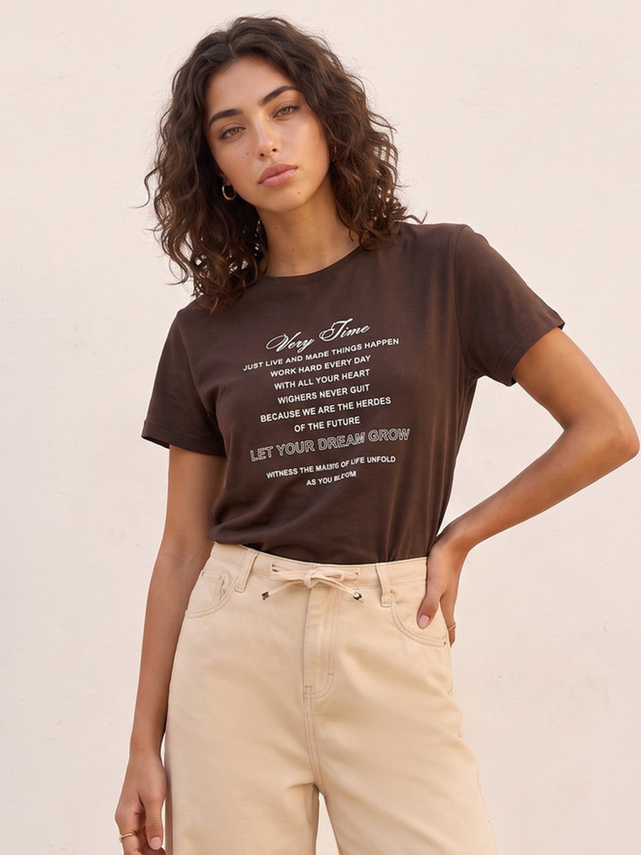 Cotton Slogan Print T-Shirt