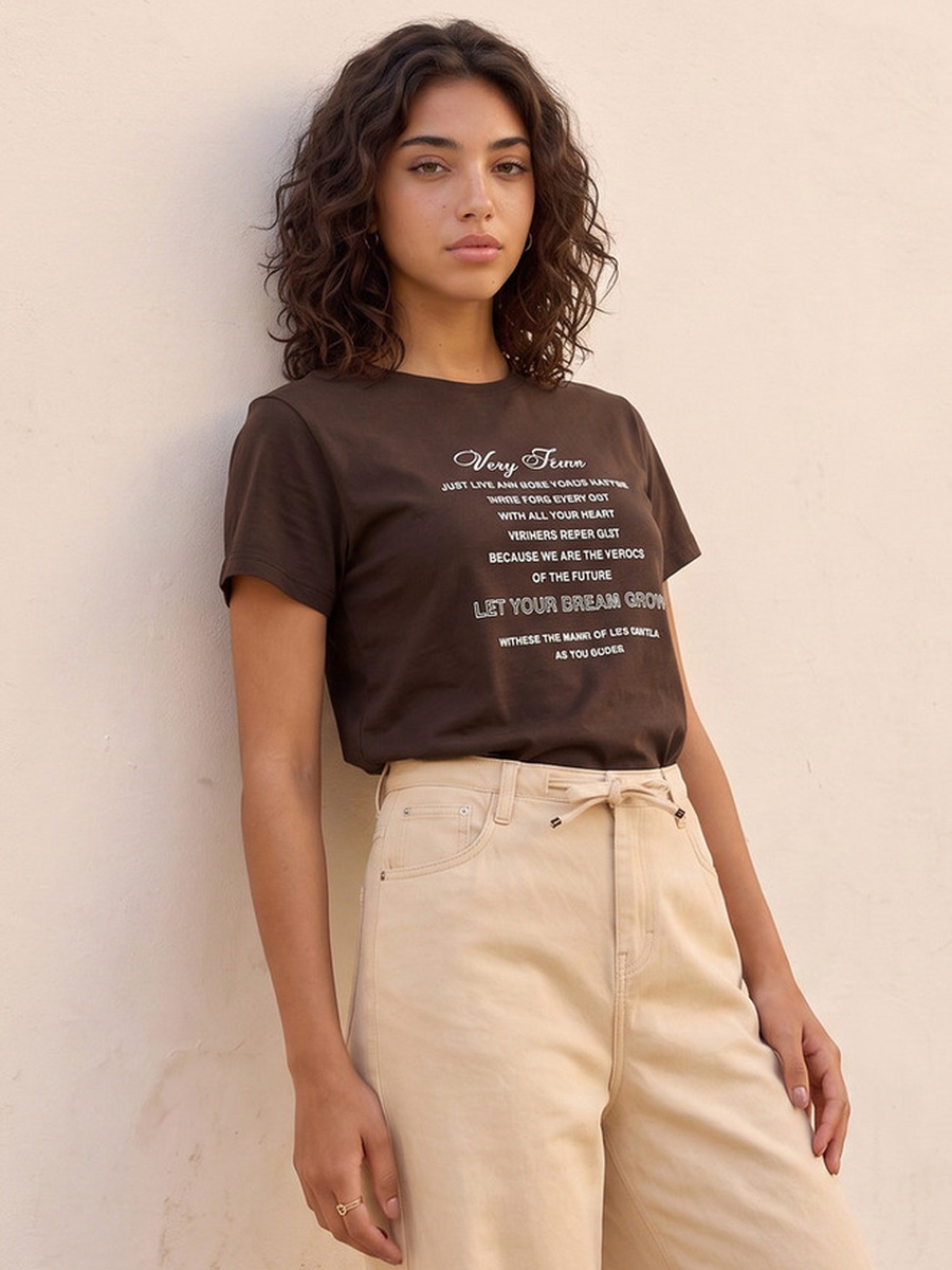 Cotton Slogan Print T-Shirt
