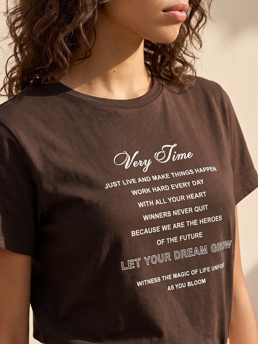 Cotton Slogan Print T-Shirt