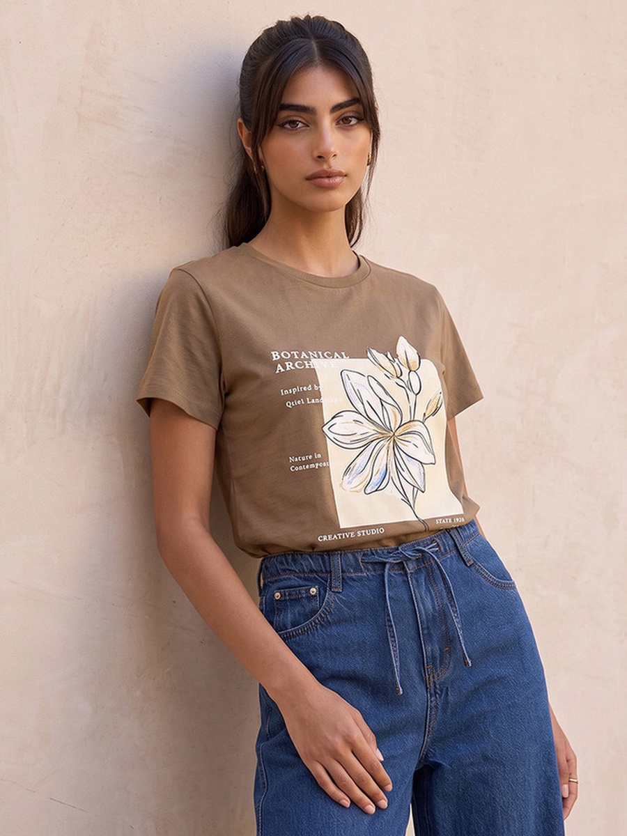 Cotton Slogan Print T-Shirt