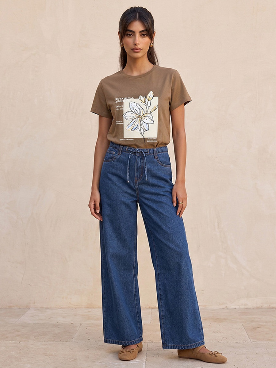 Cotton Slogan Print T-Shirt