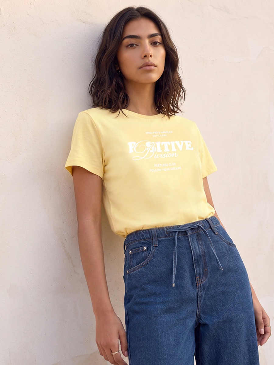 Cotton Slogan Print T-Shirt