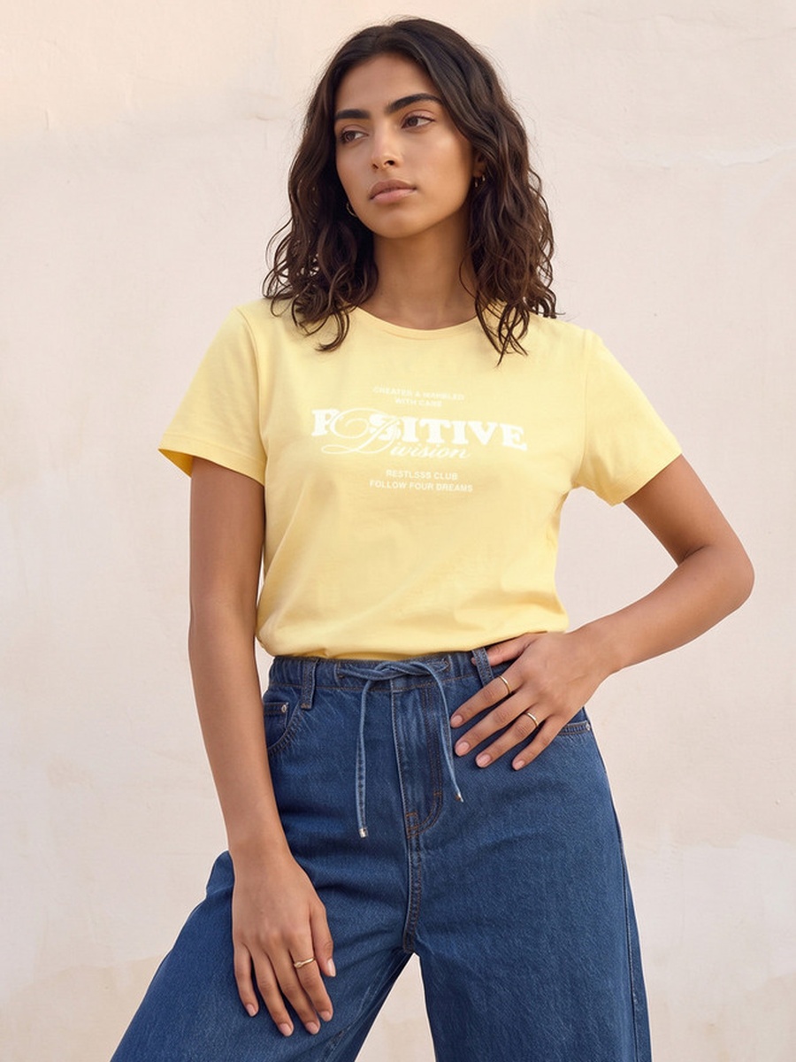 Cotton Slogan Print T-Shirt