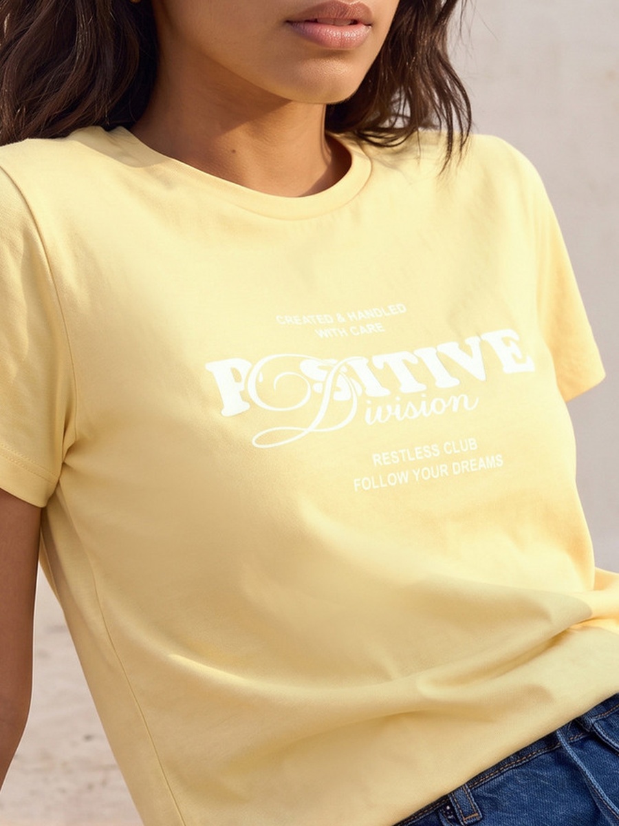 Cotton Slogan Print T-Shirt