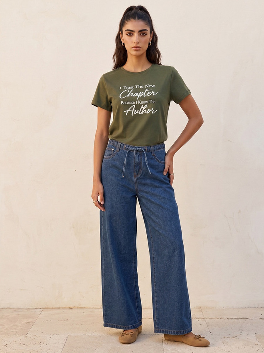 Cotton Slogan Print T-Shirt