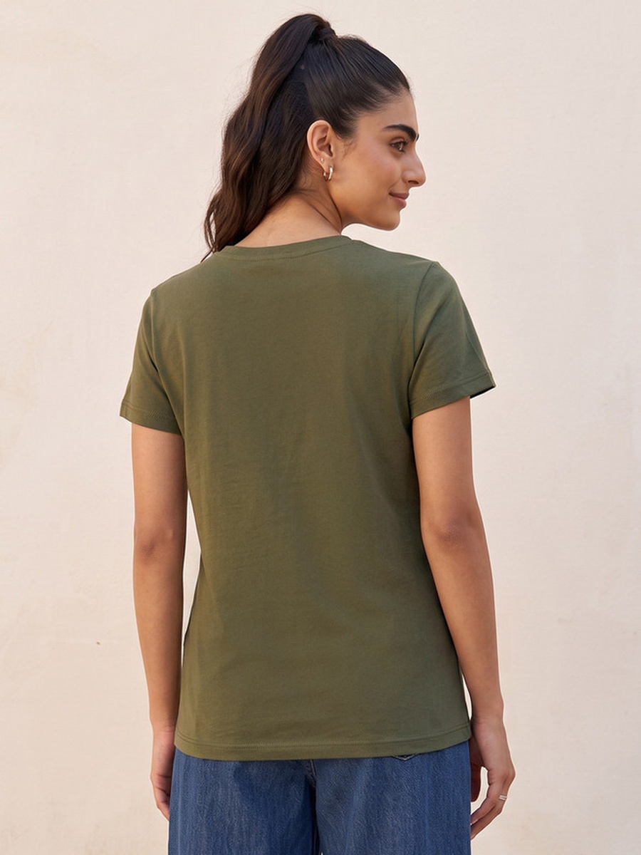 Cotton Slogan Print T-Shirt