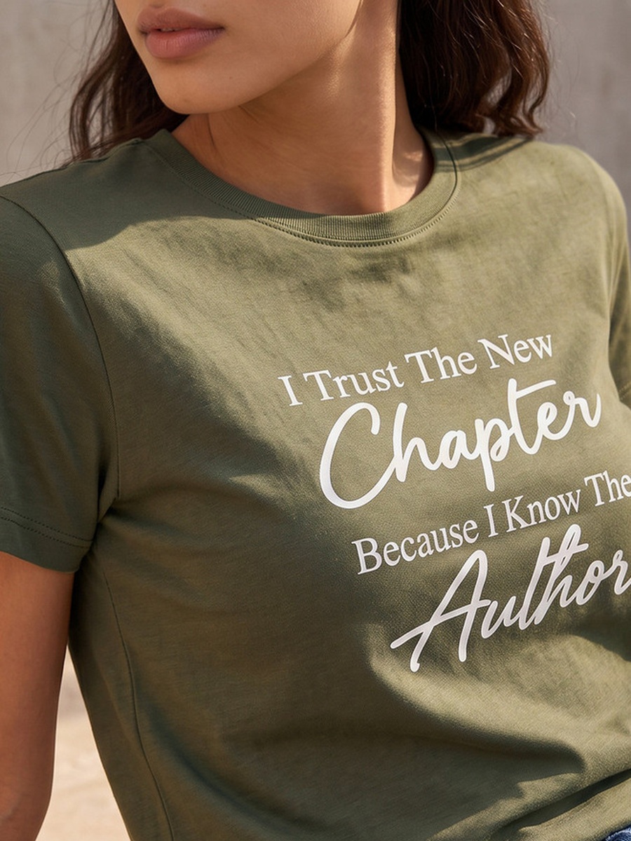 Cotton Slogan Print T-Shirt