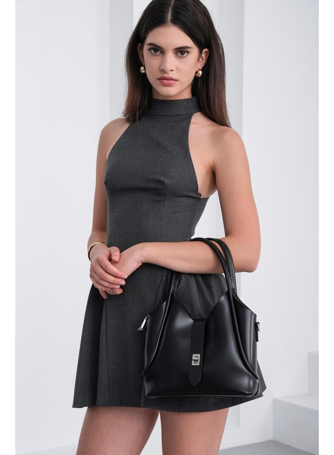 Black Handbag with Turn Lock Closure