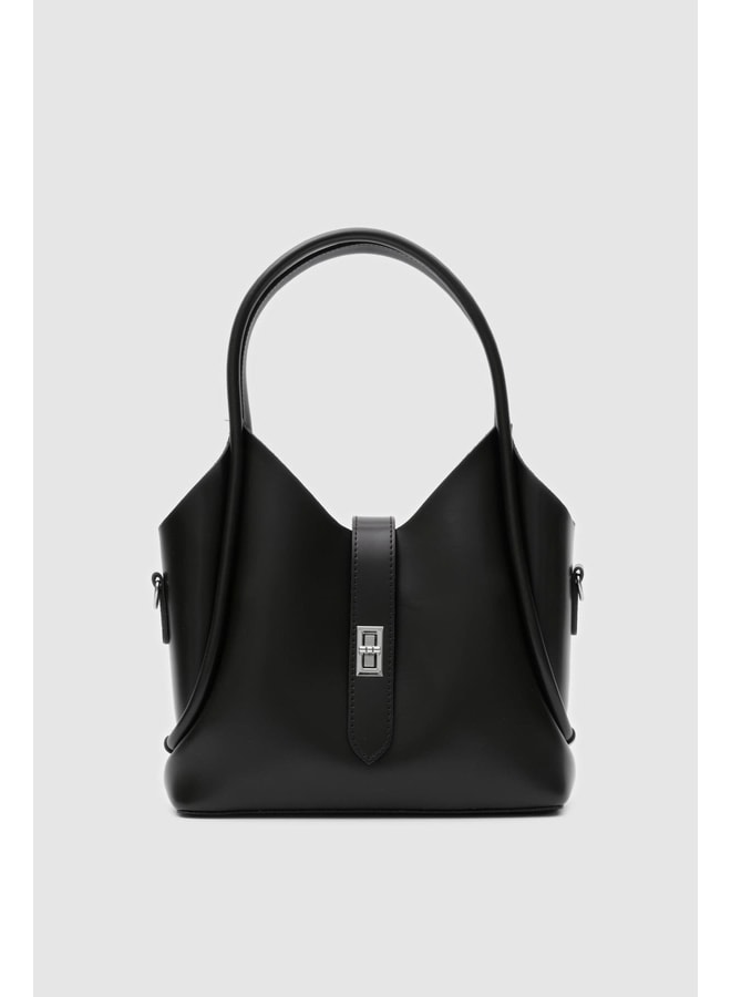 Black Handbag with Turn Lock Closure
