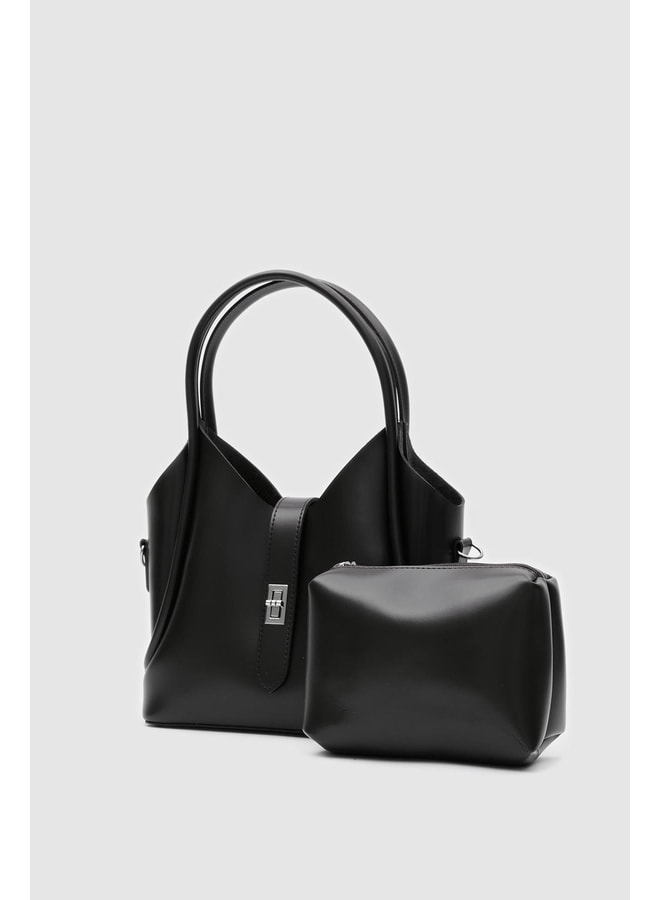 Black Handbag with Turn Lock Closure