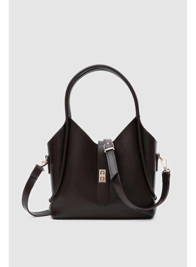 Brown Handbag with Turn Lock Closure