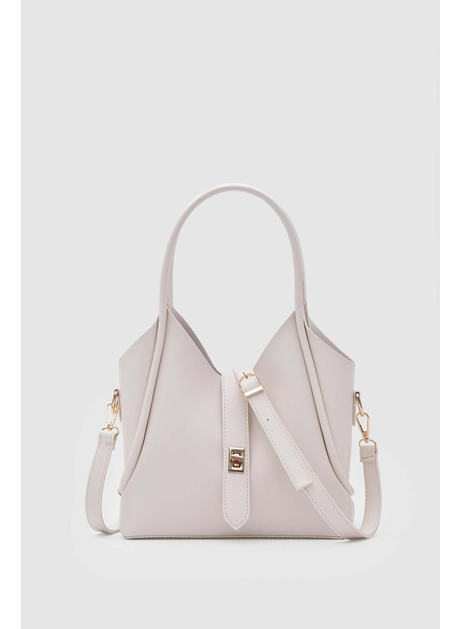 Cream Handbag with Buckle Closure
