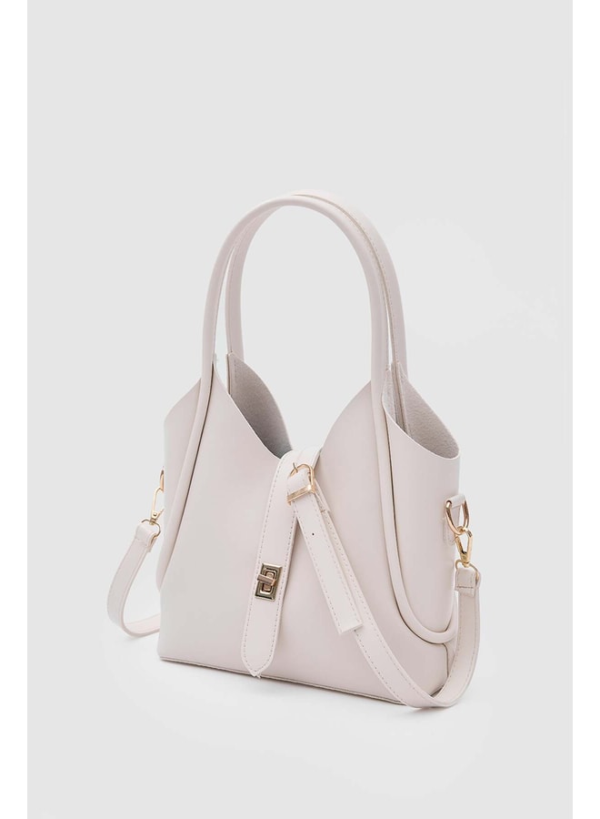 Cream Handbag with Buckle Closure