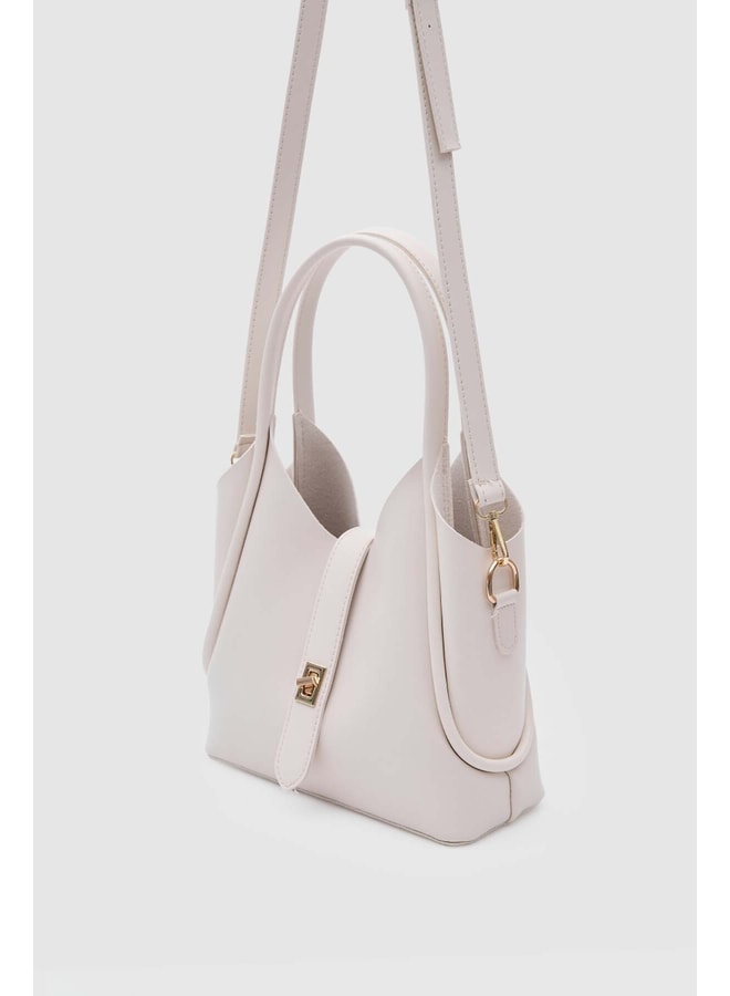 Cream Handbag with Buckle Closure