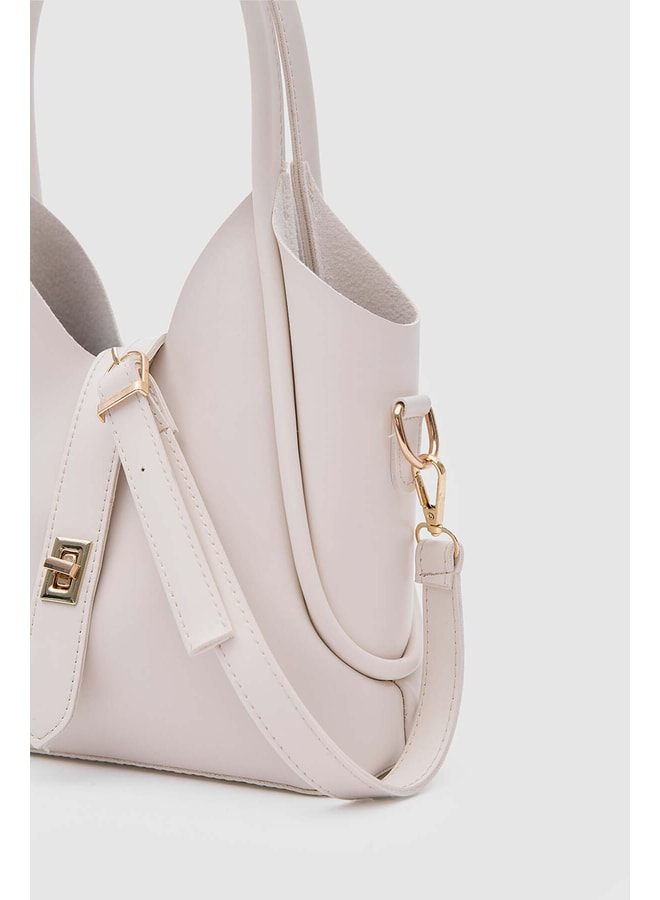 Cream Handbag with Buckle Closure