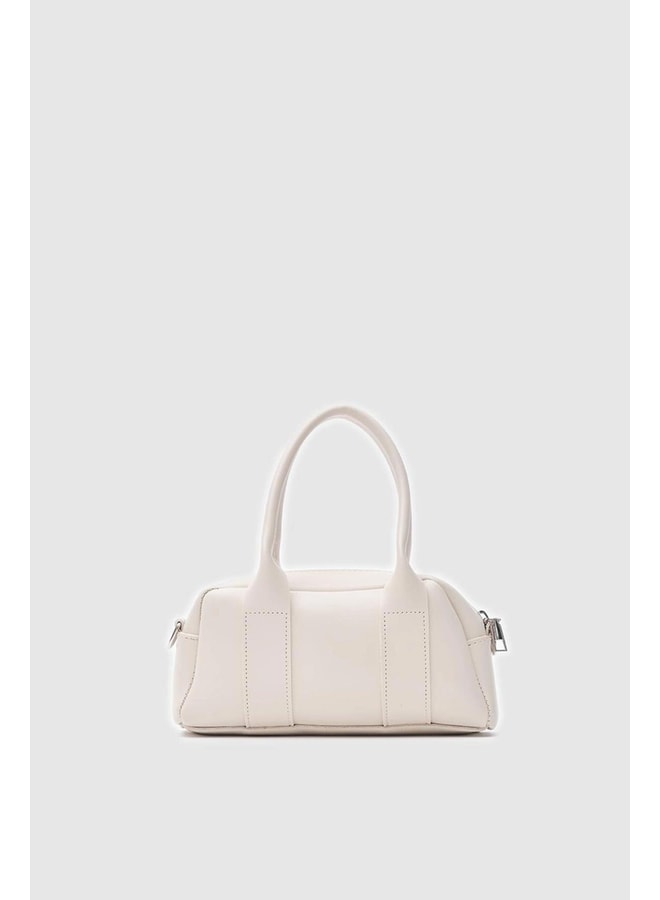 Cream Handbag with Zip Closure