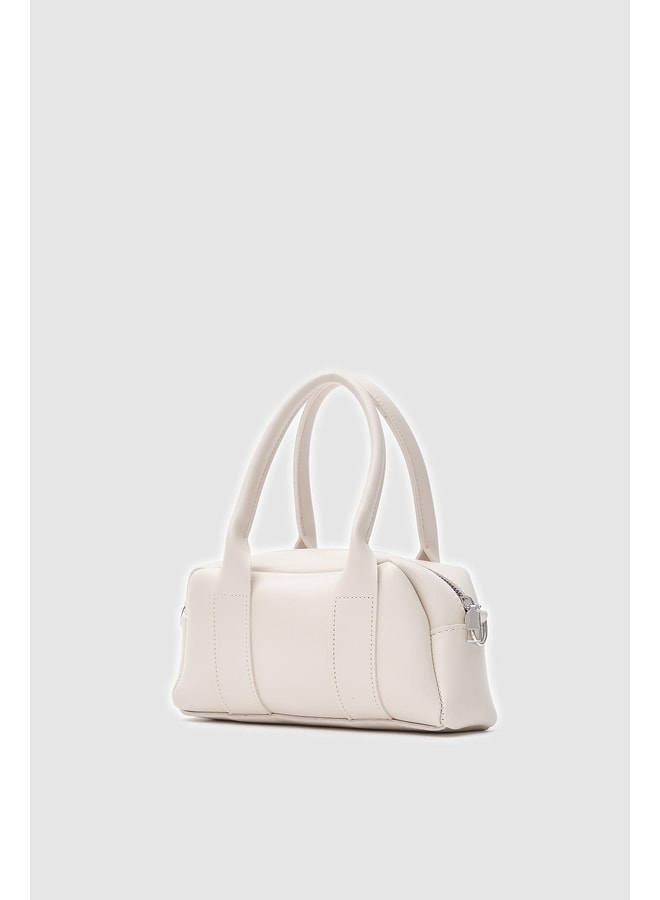 Cream Handbag with Zip Closure
