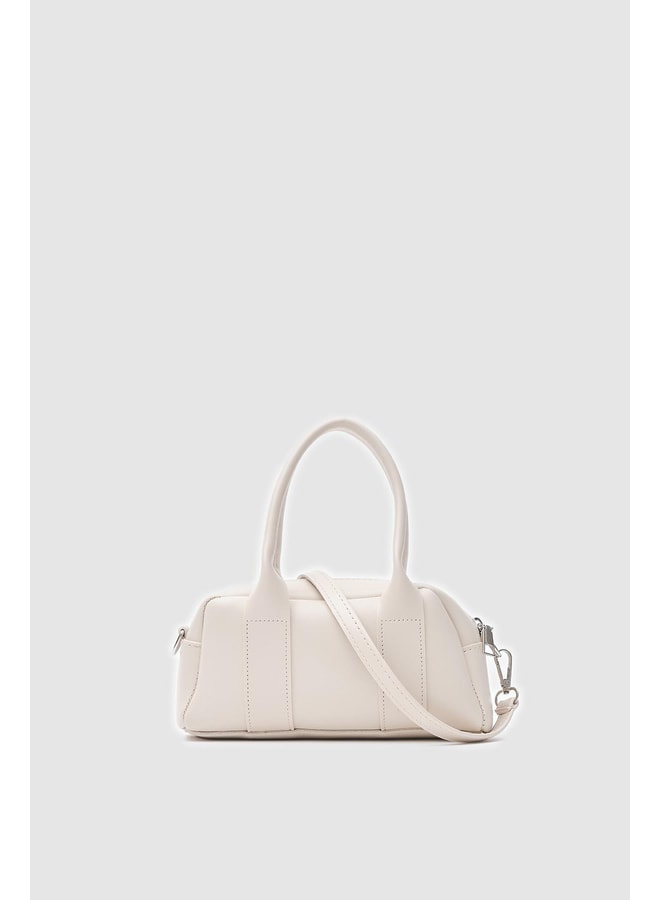 Cream Handbag with Zip Closure