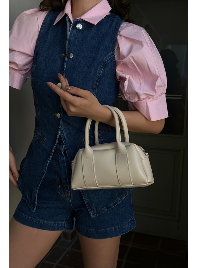 Cream Handbag with Zip Closure