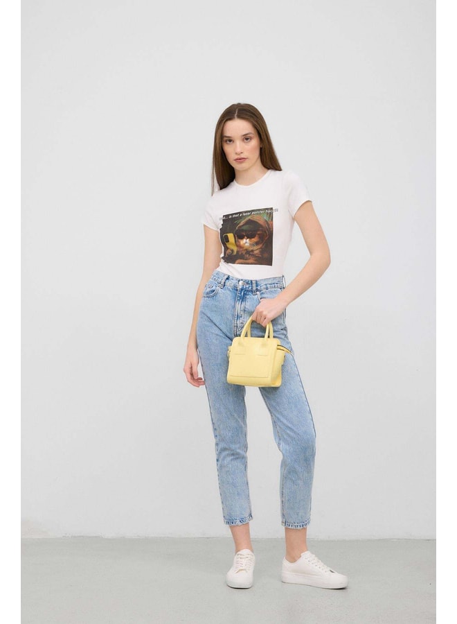 Yellow Handbag with Zip Closure