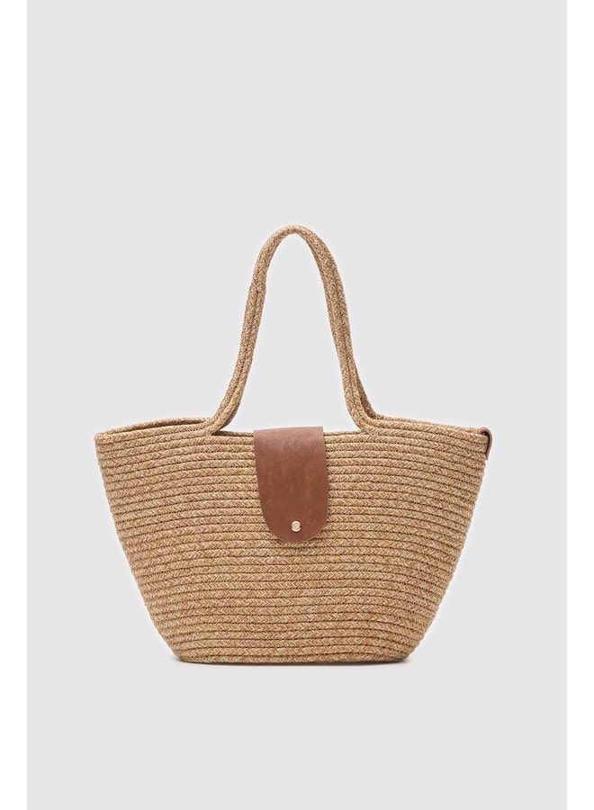 Tan Tote with Clasp Closure