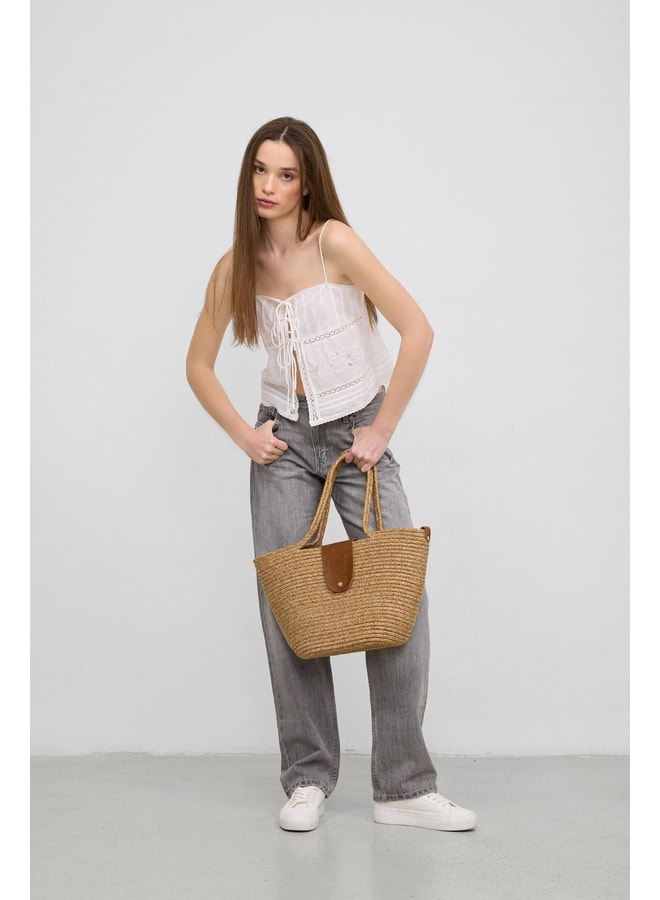 Tan Tote with Clasp Closure