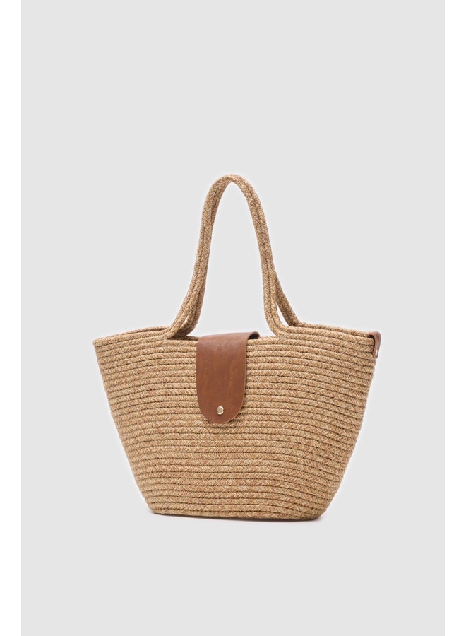 Tan Tote with Clasp Closure