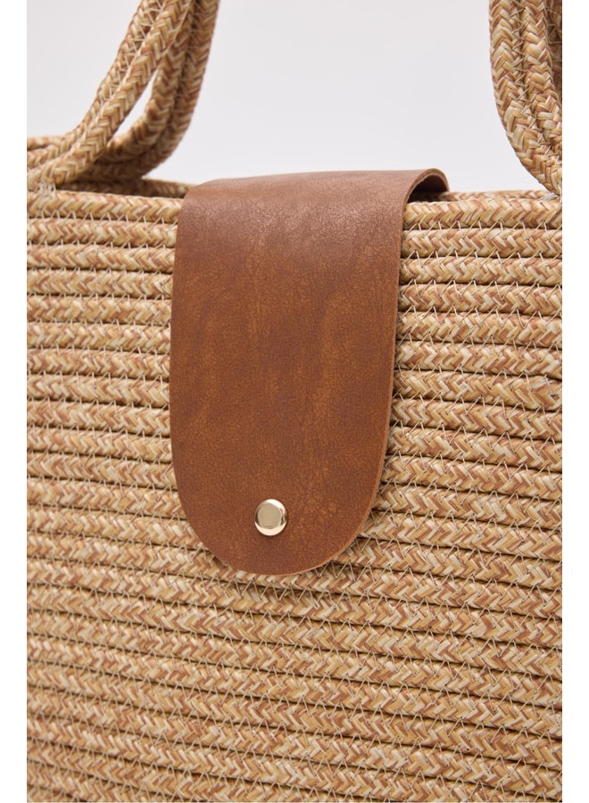 Tan Tote with Clasp Closure