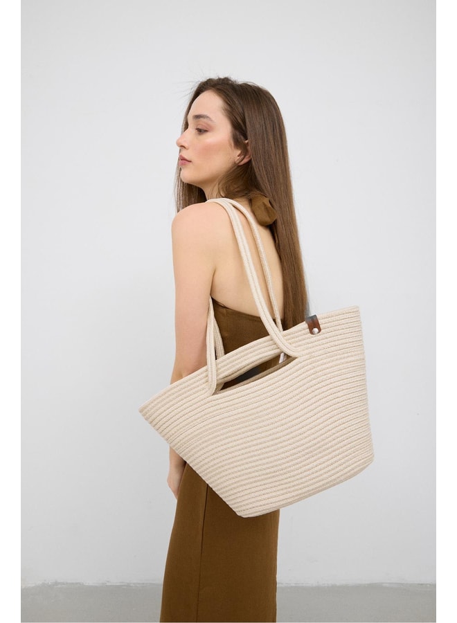 Cream Tote with Open Closure