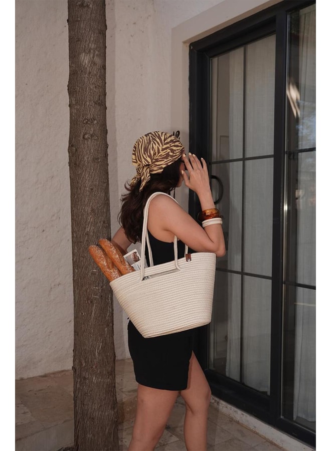 Cream Tote with Open Closure