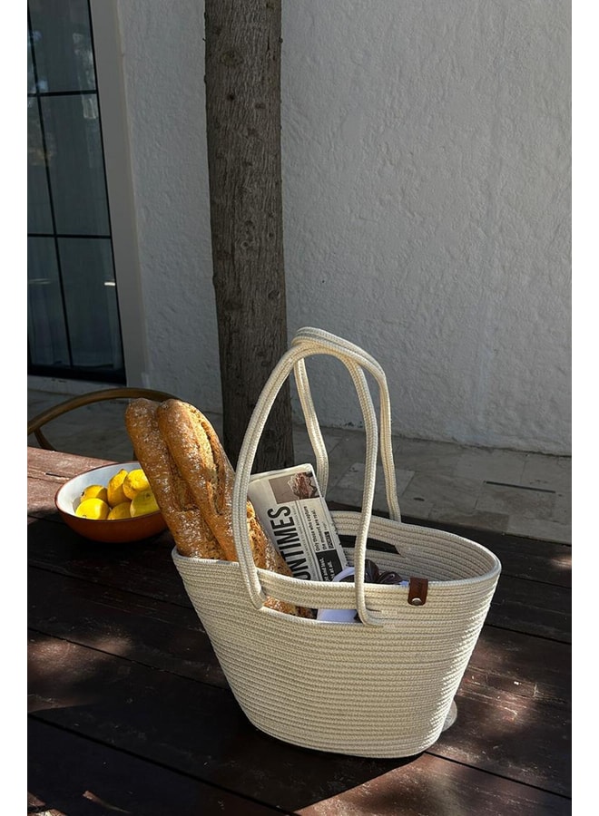 Cream Tote with Open Closure