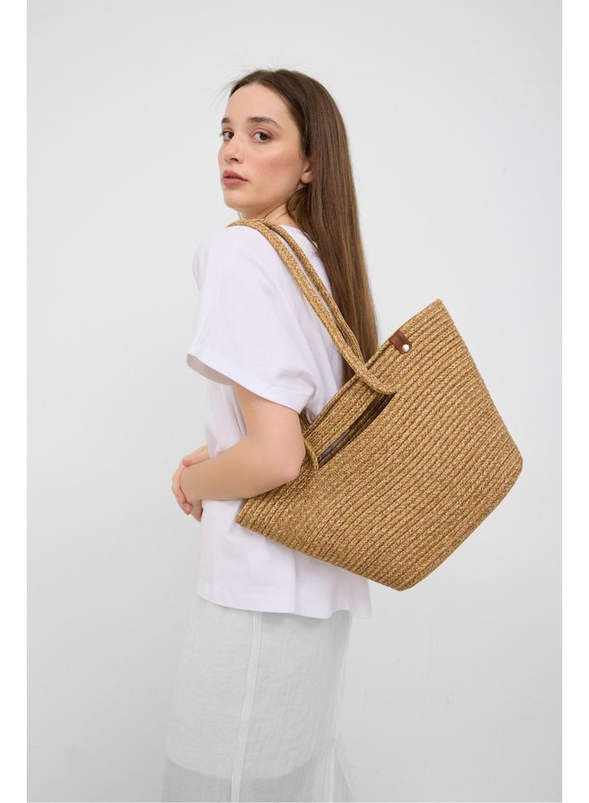 Tan Shoulder Bag with Open Closure