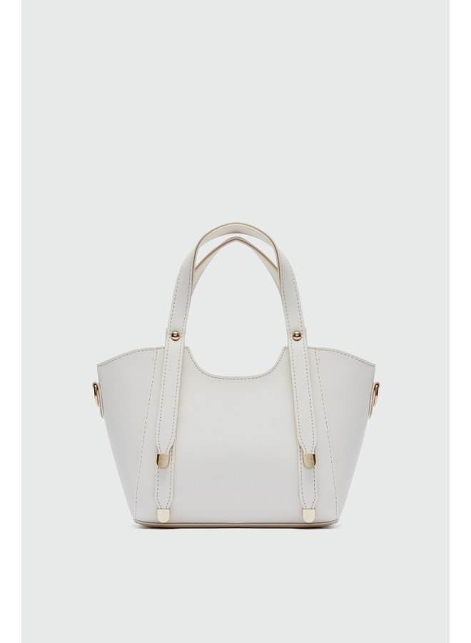 Cream Handbag with Zip Closure