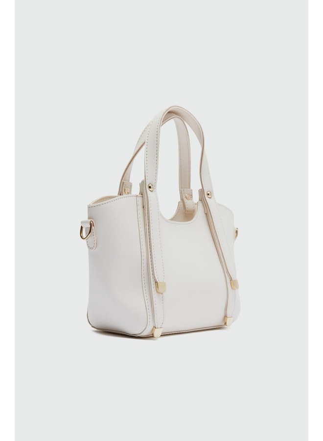 Cream Handbag with Zip Closure