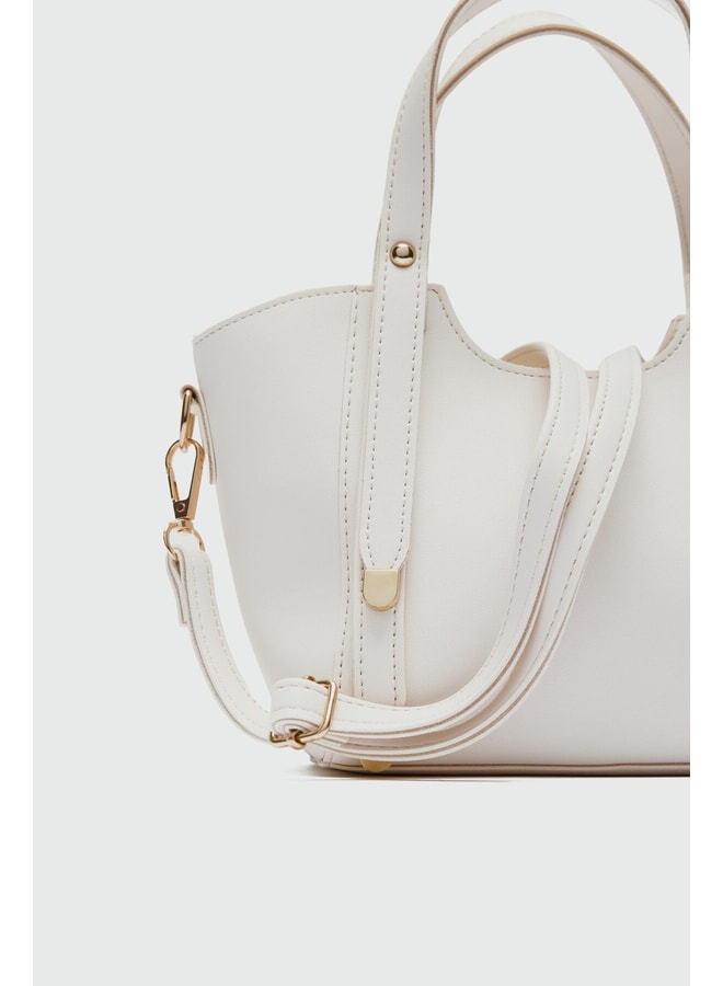 Cream Handbag with Zip Closure