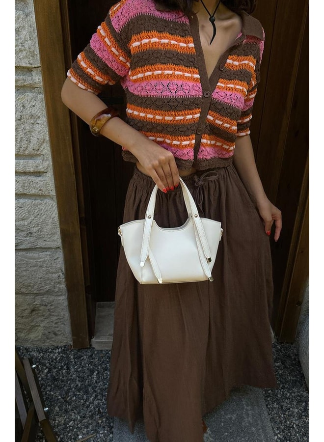 Cream Handbag with Zip Closure