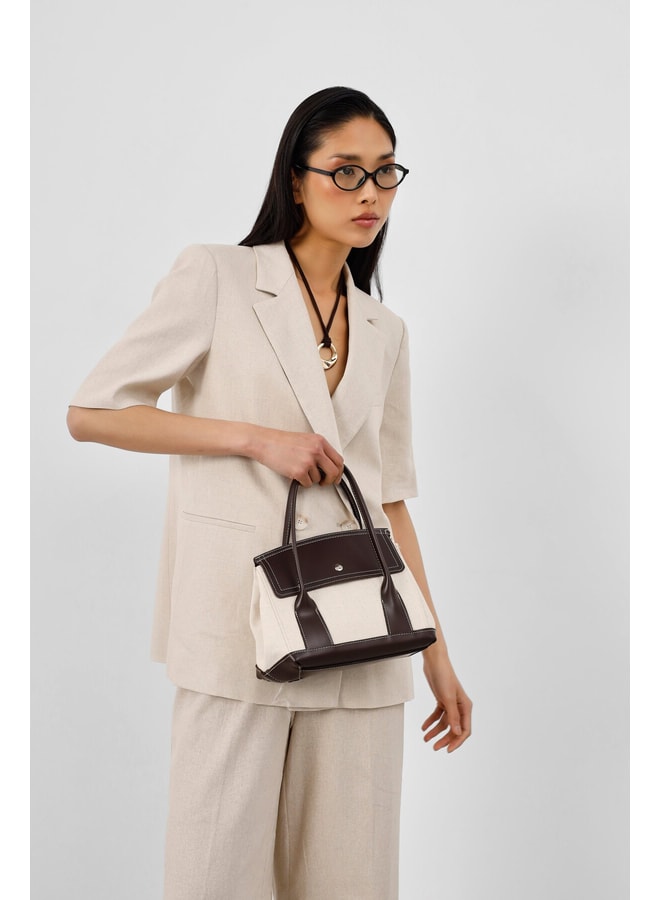 Coffee Brown Handbag with Clasp Closure